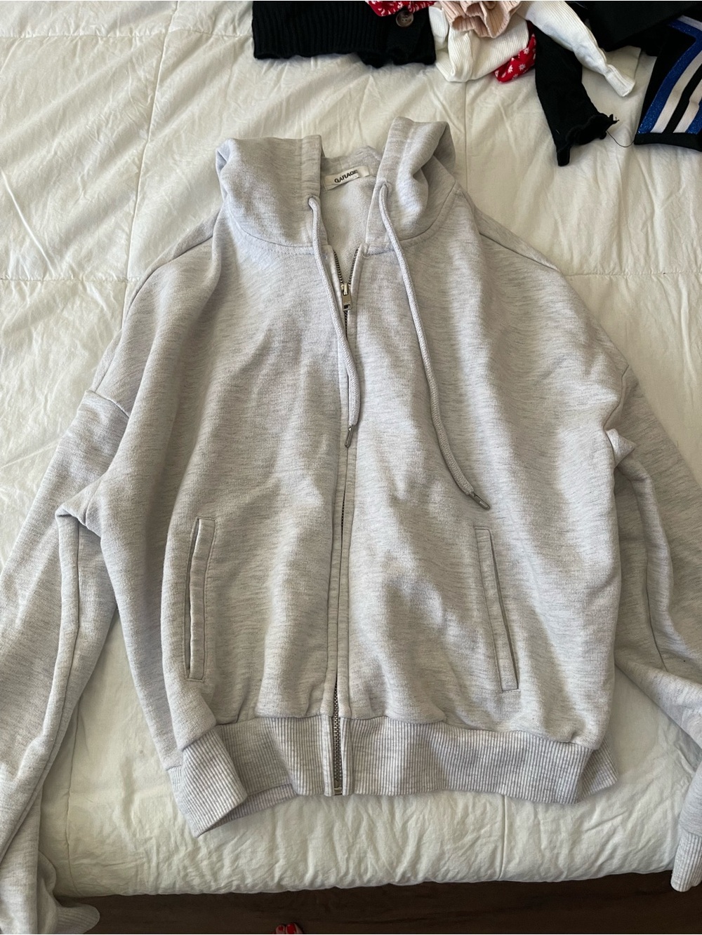 Light Gray Zip-Up Hoodie with Drawstring